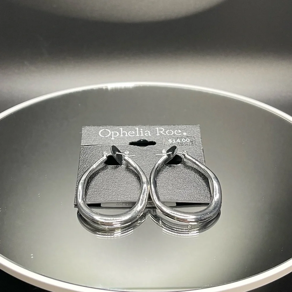 NWT- Ophelia Roe, Silver-Tone, Irregular Shaped, 2in, Hoops - Picture 8 of 9